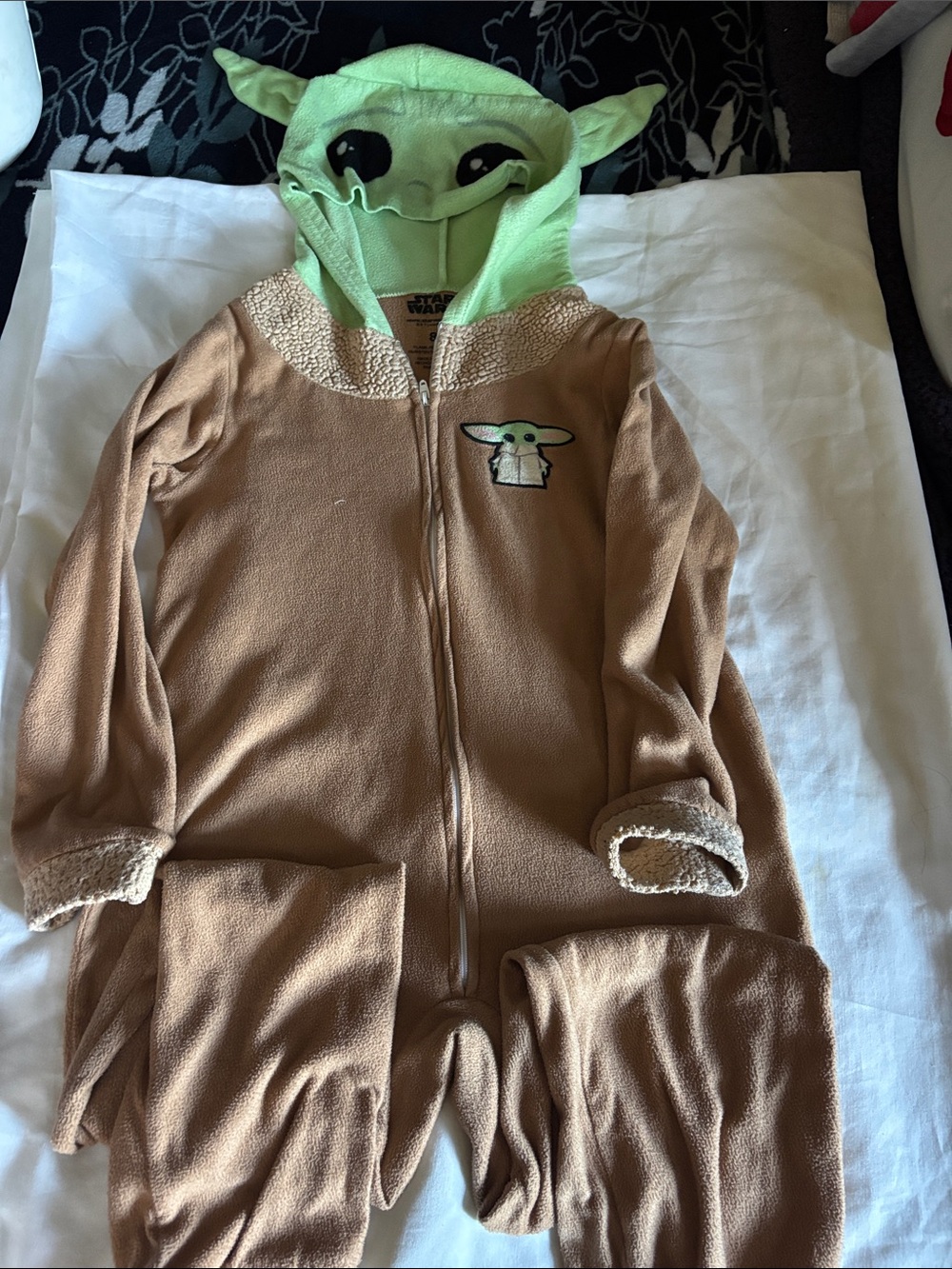 Star Wars Grogu Hooded Kids One-Piece Footie - Brown & Light Green